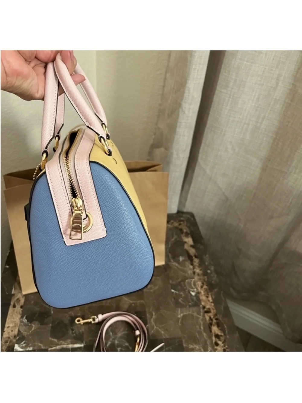 Coach  Rowan Colorblock Leather Satchel - Yellow, Pink & Teal Accents